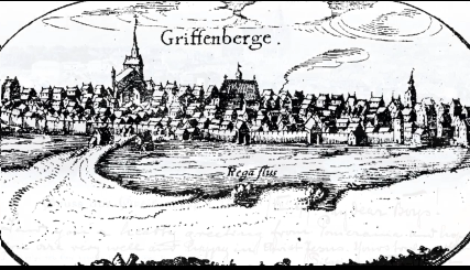 Greifenberg auf der Lubinschen Karte von 1618. Quelle: Wikipedia, Gryfice. Greifenberg auf der Lubinschen Karte von 1618. Quelle: Wikipedia, Gryfice.